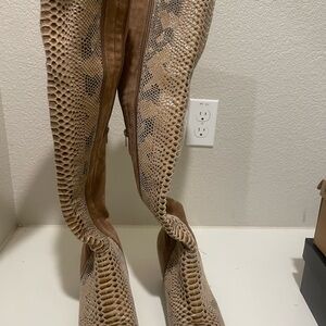 Buckle Snakeskin Ankle Boots - Tan and Brown